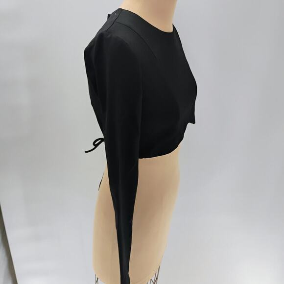 Womens Cropped Blouse Small Black Long Sleeve Cut Out Streetwear open back - Picture 12 of 15